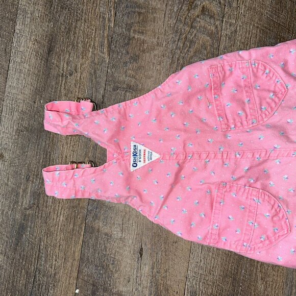 Vtg 90s Osh Kosh Girls Pink Floral Tulips Party Overalls Vestbak 12 Months - Picture 4 of 7